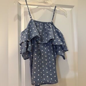 SHEIN Light Blue Polka Dot Off-Shoulder Top
